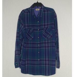 Northwest Blue Plaid Button Front Shirt Vintage Size XL Tall (CL)